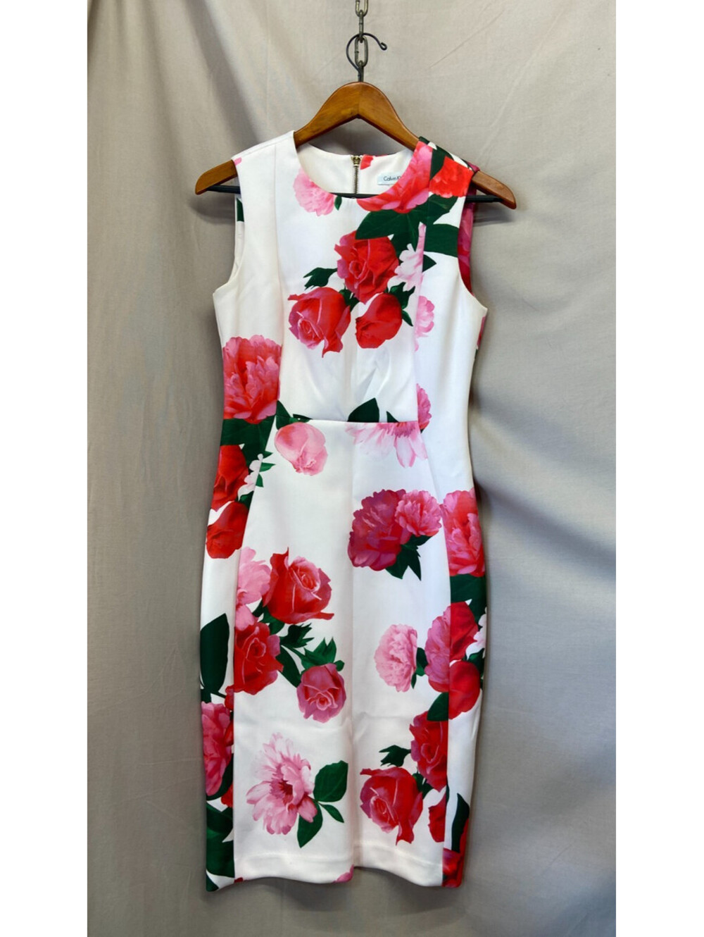 Womens Calvin Klein Size 6 Floral Sleeveless Dress Spring Wear Formal Zip Up